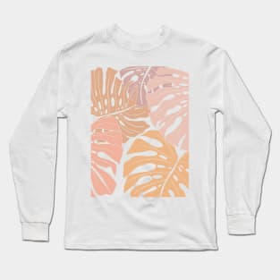 Abstract Patel Pink Colors Monstera Leaves 6 Long Sleeve T-Shirt